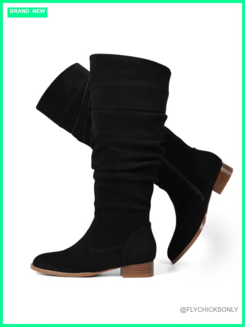 Suede Knee High Flat Slouchy Boots Side Zip Comfort Fall